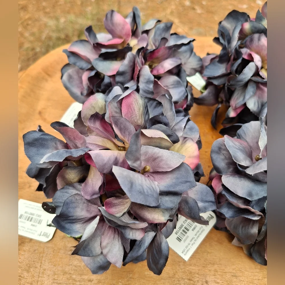 New Vintage Set Of 6 Pier 1 Pink Dark Purple Artificial Hydrangea Napkin Rings